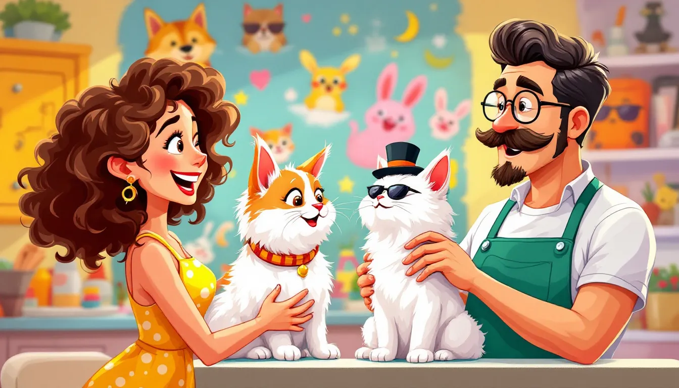A pet owner at a grooming appointment, interacting with the groomer.