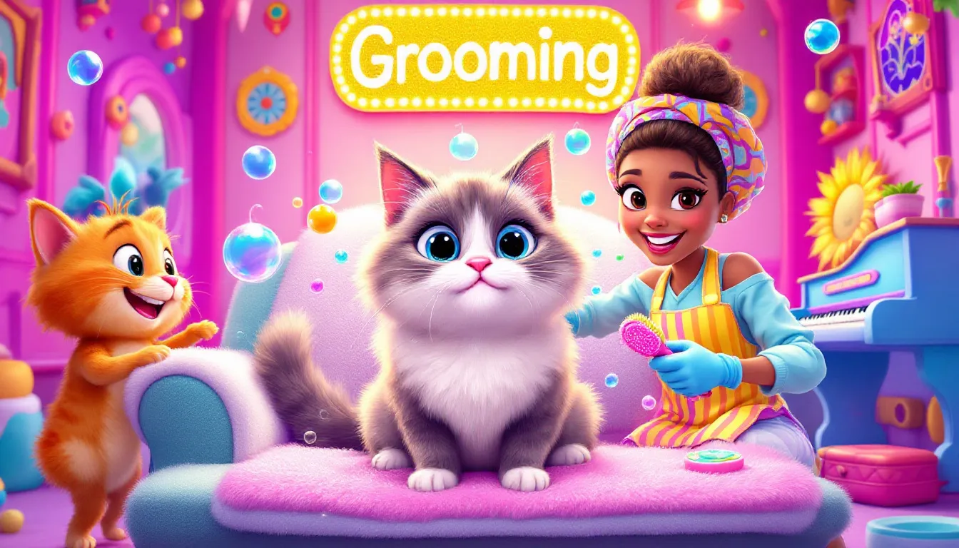 A cat enjoying specialized grooming services in a private suite.